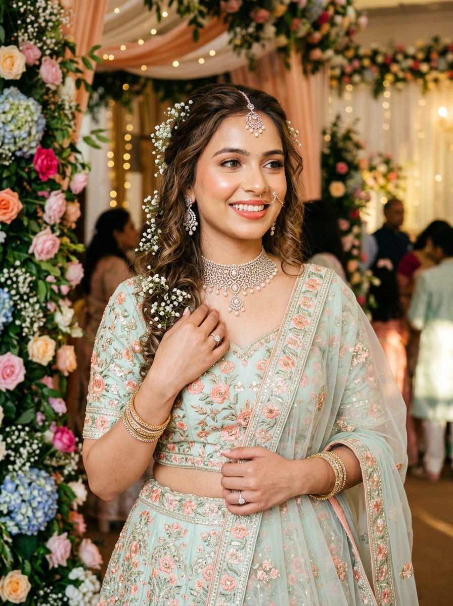 Refined, balanced makeup and styling for engagement ceremonies