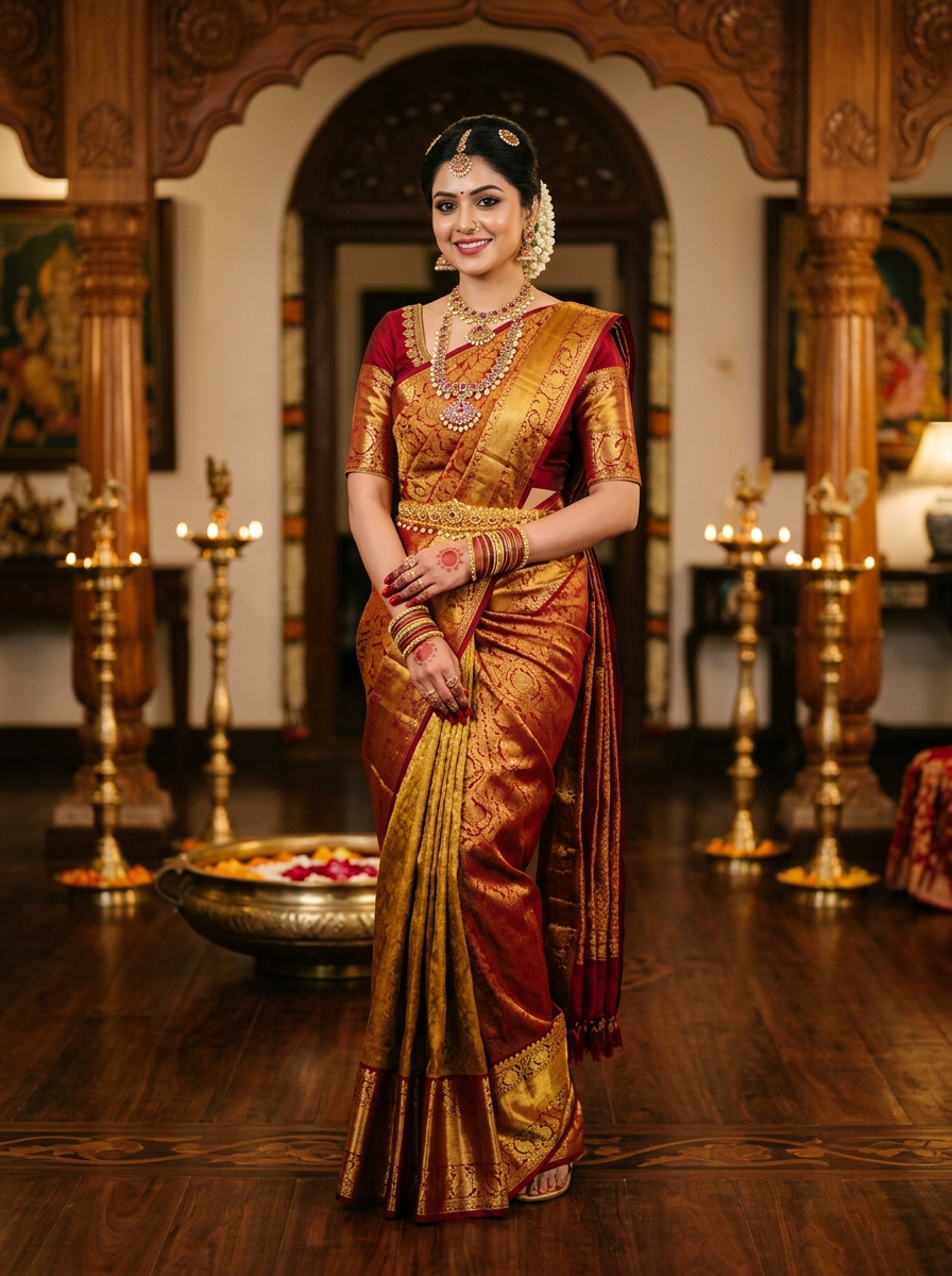 Precision draping for traditional silk sarees and lehengas